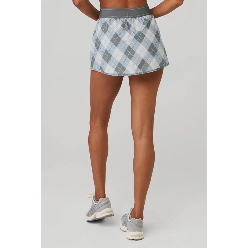 Alo Yoga Argyle Match Point Tennis Skirt Gravel/Titanium XXS